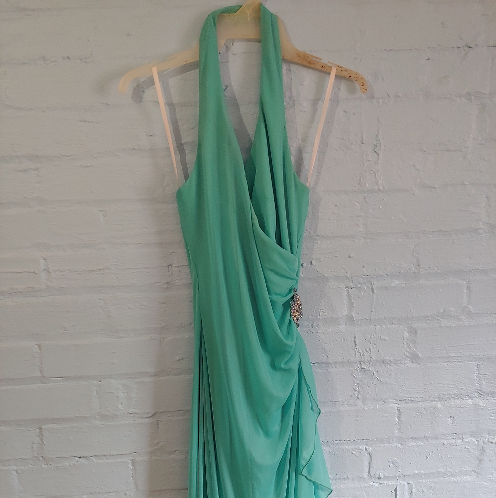 Semi formal light turquoise halter dress